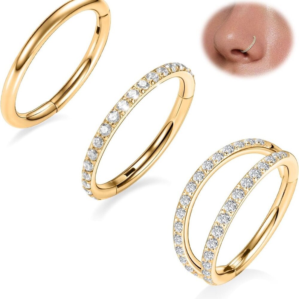 3pcs Nose Rings Double Hoop Hoop Jewelry Surgical Steel For Ears Septum
